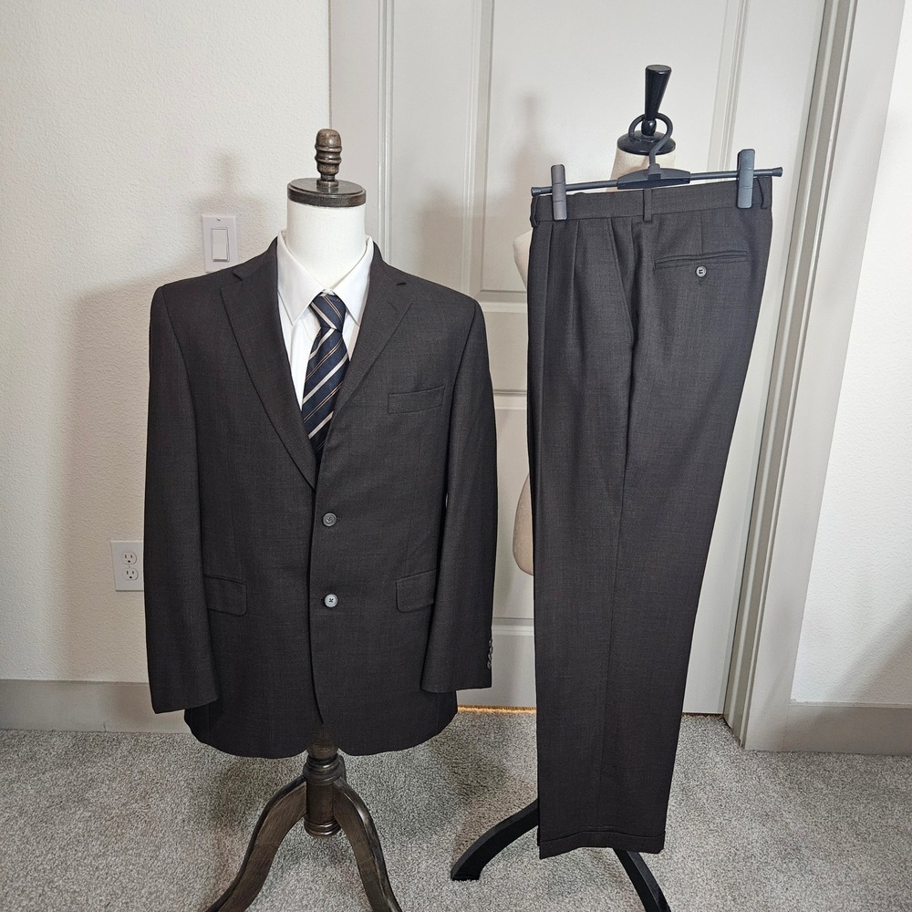 Jack Victor Collection Mens Super 120s Wool 2PCS Suit 41R Brown 32x30 Pants